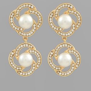 Pearl Stud Double Knot Drop Earrings